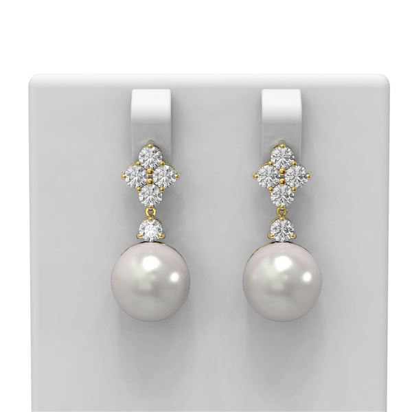 1.2 ctw Diamond & Pearl Earrings 18K Yellow Gold - REF-131R8K