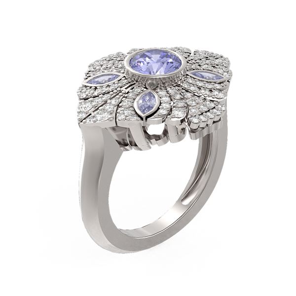 2.32 ctw Tanzanite & Diamond Ring 18K White Gold - REF-178X5A