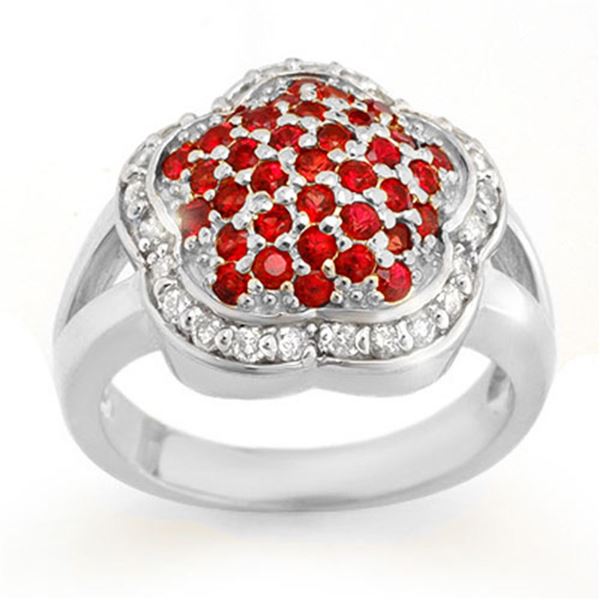 1.50 ctw Red Sapphire & Diamond Ring 14k White Gold - REF-74H9R