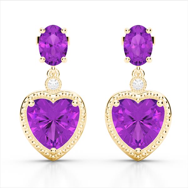 8 ctw Amethyst & VS/SI Diamond Designer Heart Earrings 10k Yellow Gold - REF-32W8H