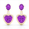 Image 1 : 8 ctw Amethyst & VS/SI Diamond Designer Heart Earrings 10k Yellow Gold - REF-32W8H