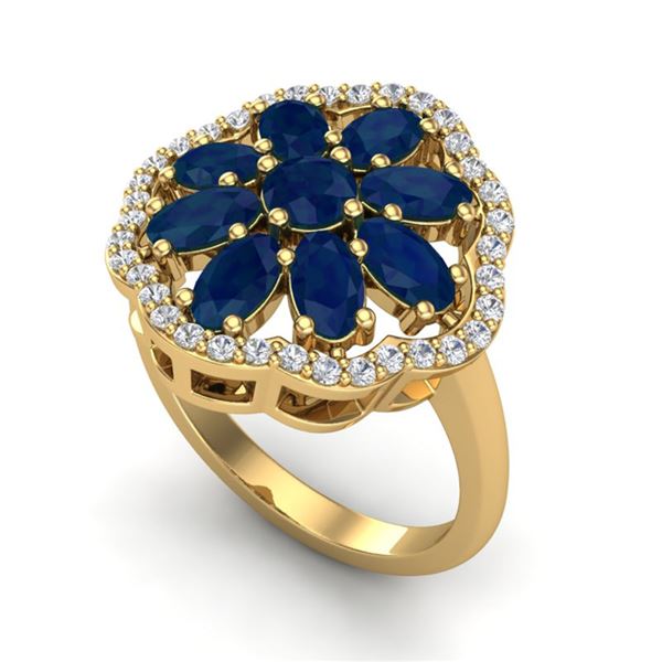 4 ctw Sapphire & VS/SI Diamond Cluster Designer Ring 10k Yellow Gold - REF-49R3K