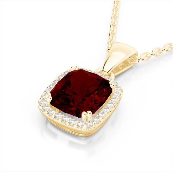 3 ctw Garnet & Micro VS/SI Diamond Pave Halo Necklace 18k Yellow Gold - REF-39W5H
