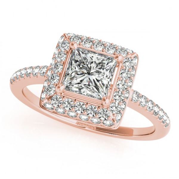0.85 ctw Certified VS/SI Princess Diamond Halo Ring 18k Rose Gold - REF-102F3M
