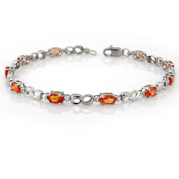 3.51 ctw Orange Sapphire & Diamond Bracelet 10k White Gold - REF-24F8M