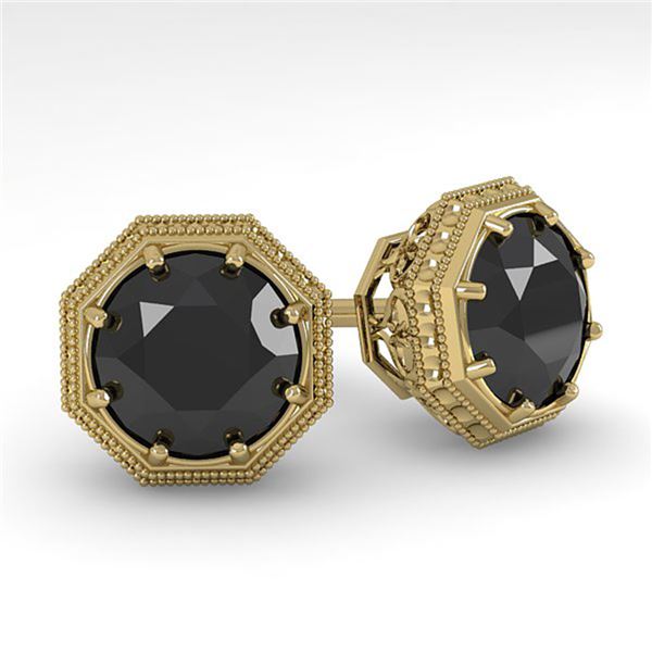 2.0 ctw Black Diamond Stud Solitaire Earrings Art Deco 14k Yellow Gold - REF-53A5N