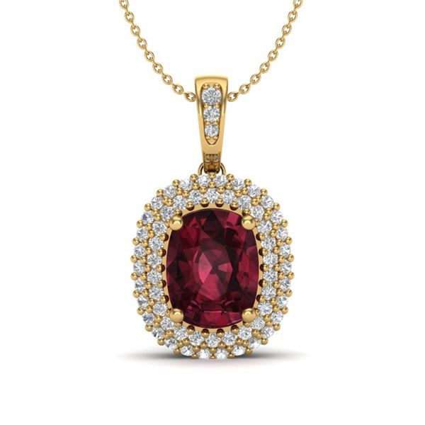 2.60 ctw Garnet & Micro Pave VS/SI Diamond Necklace 10k Yellow Gold - REF-50G8W