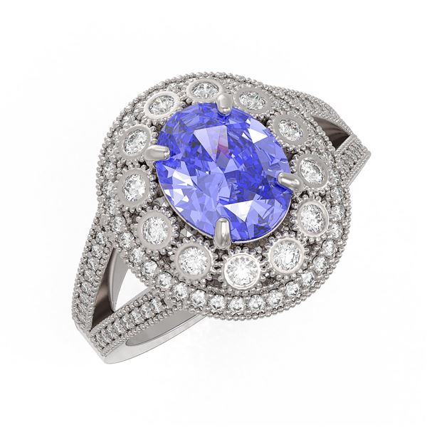 4.76 ctw Certified Tanzanite & Diamond Victorian Ring 14K White Gold - REF-178F5M