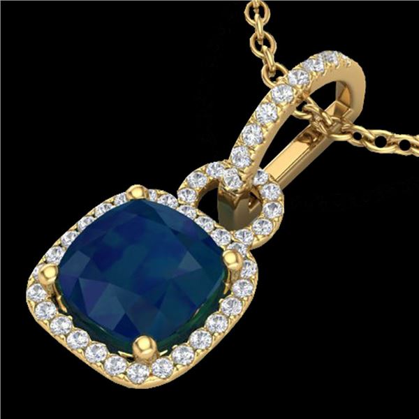 3 ctw Sapphire & Micro VS/SI Diamond Certified Necklace 18k Yellow Gold - REF-56F2M