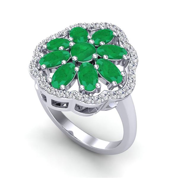 4 ctw Emerald & VS/SI Diamond Cluster Designer Ring 10k White Gold - REF-49Y3X