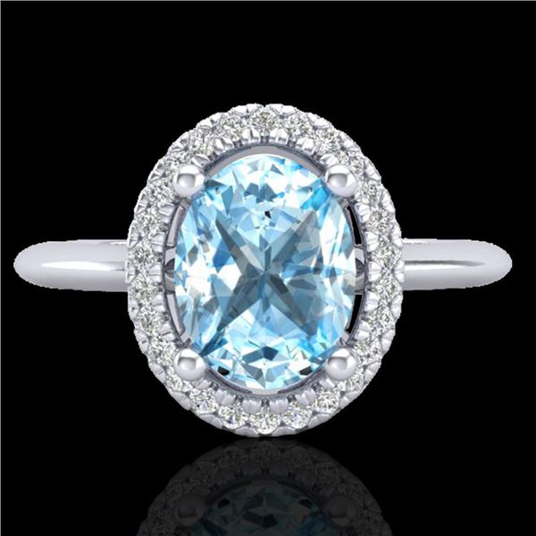 2 ctw Sky Blue Topaz & Micro VS/SI Diamond Ring Halo 18k White Gold - REF-37X8A