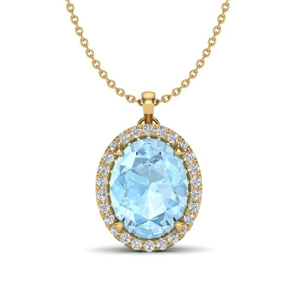 2.75 ctw Aquamarine & Micro VS/SI Diamond Halo Necklace 18k Yellow Gold - REF-45G2W
