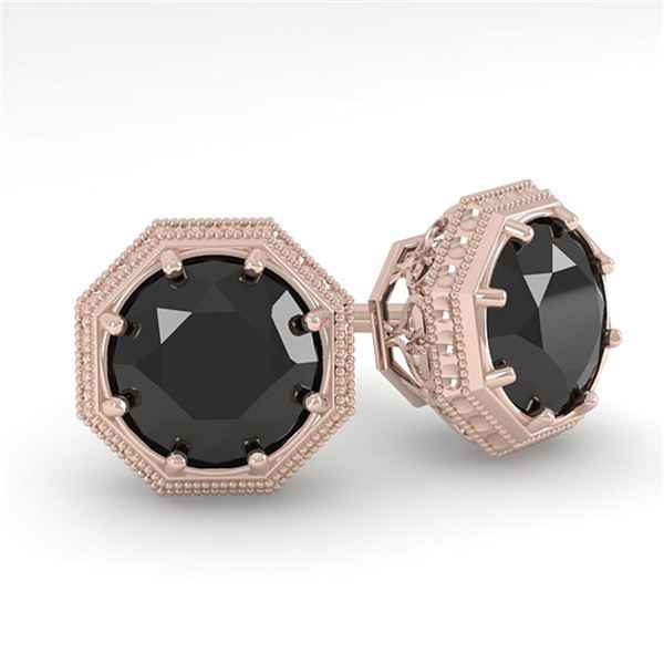 1.0 ctw Black Diamond Stud Solitaire Earrings Art Deco 14k Rose Gold - REF-36W8H