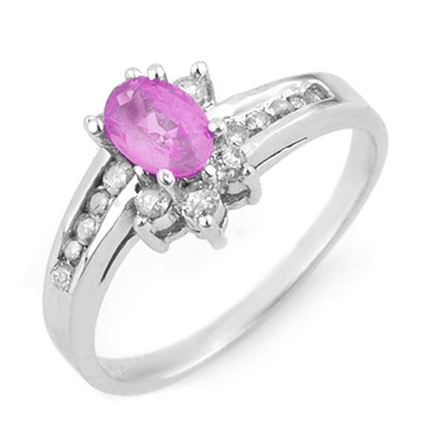 1.05 ctw Pink Sapphire & Diamond Ring 14k White Gold - REF-30G8W