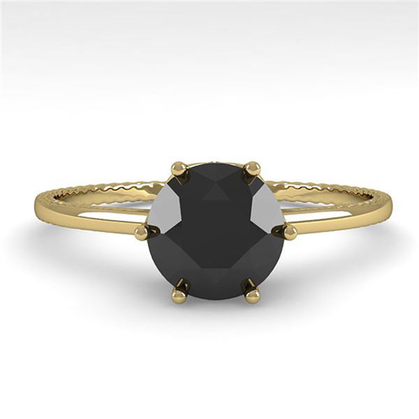 1.0 ctw Black Diamond Solitaire Engagment Ring 18k Yellow Gold - REF-44A3N