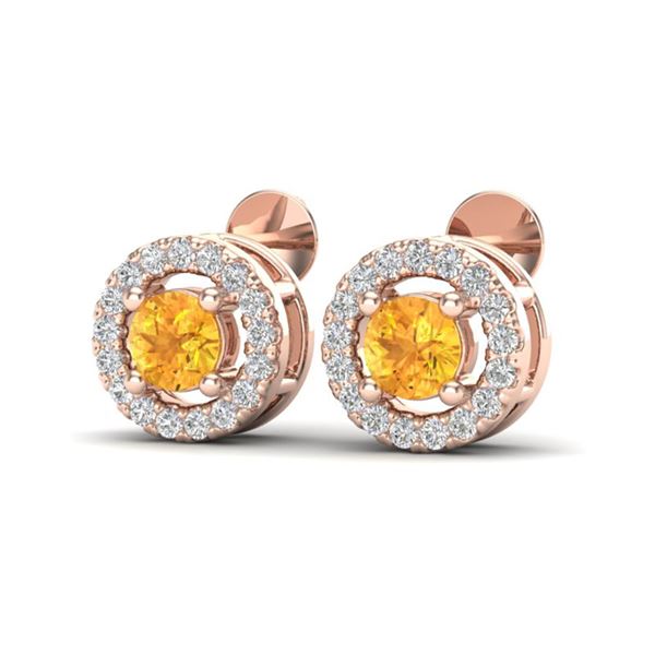 0.75 ctw Citrine & Micro Pave VS/SI Diamond Earrings Halo 14k Rose Gold - REF-25W4H