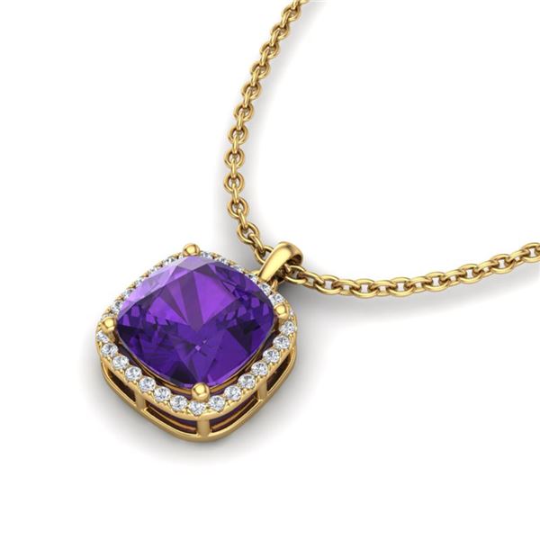 6 ctw Amethyst & Micro Pave VS/SI Diamond Necklace 18k Yellow Gold - REF-45X8A