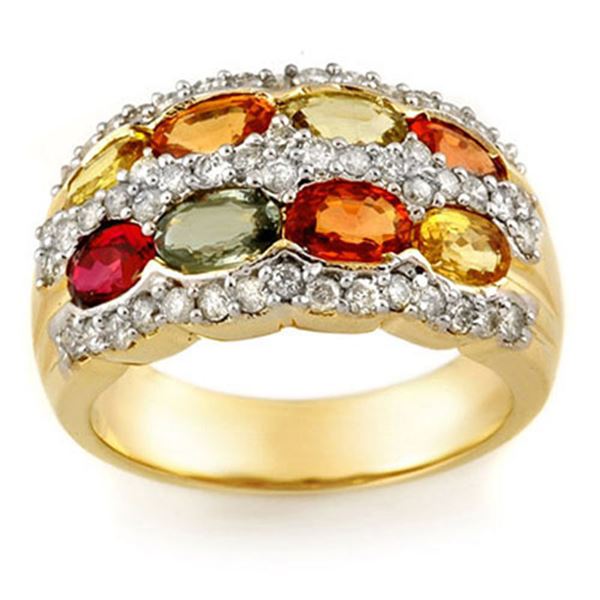 3.75 ctw Multi-Sapphire & Diamond Ring 14k Yellow Gold - REF-105K5Y