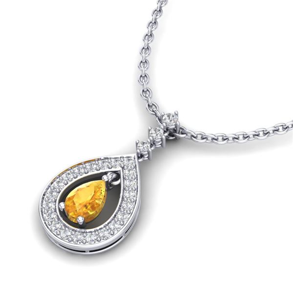 1.15 ctw Citrine & Micro Pave VS/SI Diamond Necklace 14k White Gold - REF-47F5M