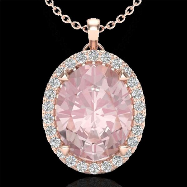 2.75 ctw Morganite & Micro VS/SI Diamond Halo Necklace 14k Rose Gold - REF-53F8M