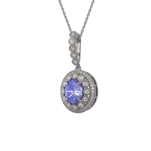 4.77 ctw Tanzanite & Diamond Victorian Necklace 14K White Gold - REF-169Y8X