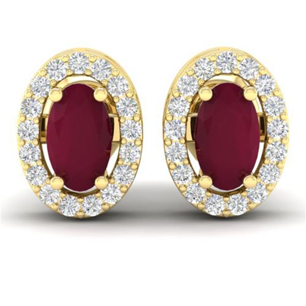 1.02 ctw Ruby & Micro Pave VS/SI Diamond Earrings 18k Yellow Gold - REF-24W5H