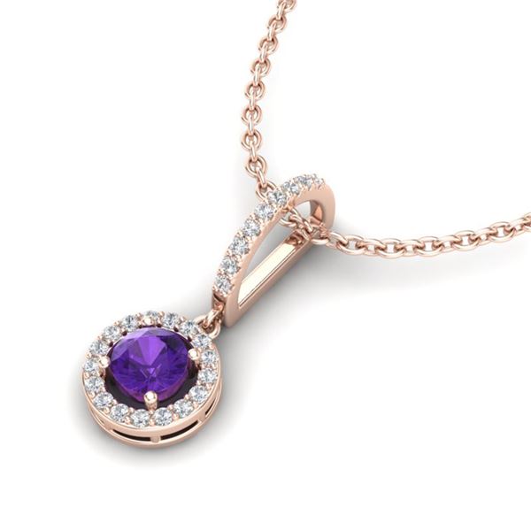 1 ctw Amethyst & Micro Pave Halo VS/SI Diamond Necklace 14k Rose Gold - REF-28N5F