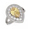 Image 1 : 4.12 ctw Canary Citrine & Diamond Victorian Ring 14K White Gold - REF-125Y5X