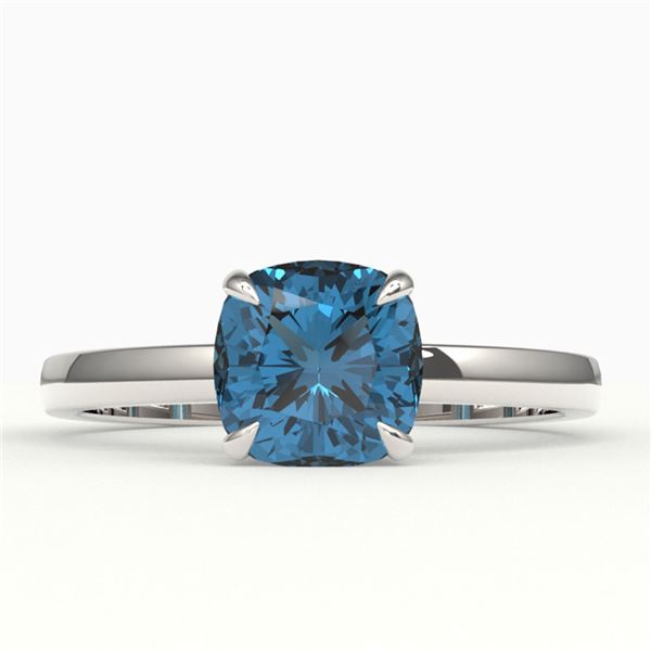 1.50 ctw Cushion Cut London Blue Topaz Designer Ring 18k White Gold - REF-25N2F