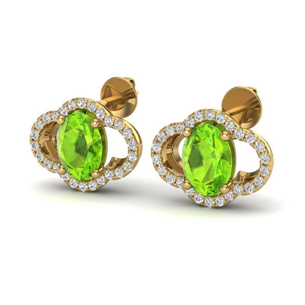 3.50 ctw Peridot & Micro Pave VS/SI Diamond Earrings 10k Yellow Gold - REF-45N4F