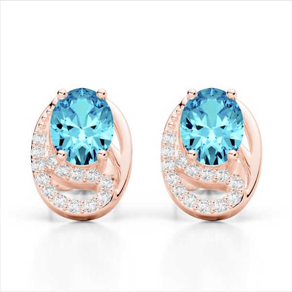 2.50 Sky Blue Topaz & Micro Pave VS/SI Diamond Earrings 10k Rose Gold - REF-25M9G