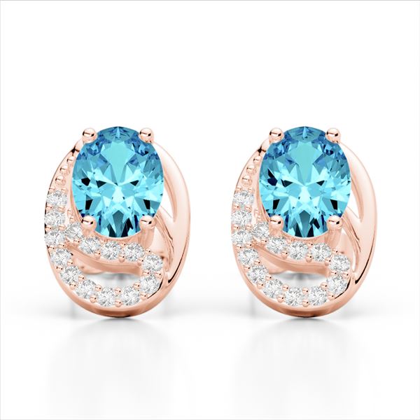 2.50 Sky Blue Topaz & Micro Pave VS/SI Diamond Earrings 10k Rose Gold - REF-25M9G