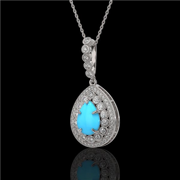 3.97 ctw Turquoise & Diamond Victorian Necklace 14K White Gold - REF-125G6W