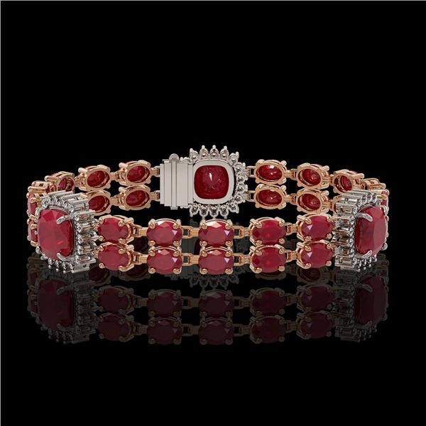 21.83 ctw Ruby & Diamond Bracelet 14K Rose Gold - REF-288A8N