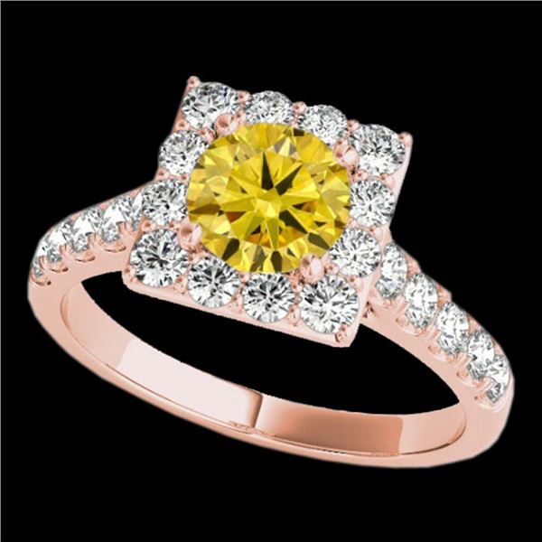 2 ctw Certified SI/I Fancy Intense Yellow Diamond Halo Ring 10k Rose Gold - REF-218F2M