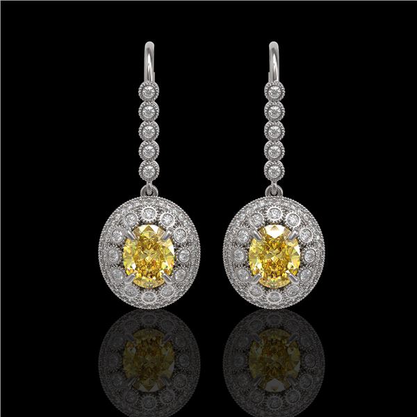 7.65 ctw Canary Citrine & Diamond Victorian Earrings 14K White Gold - REF-216M9G