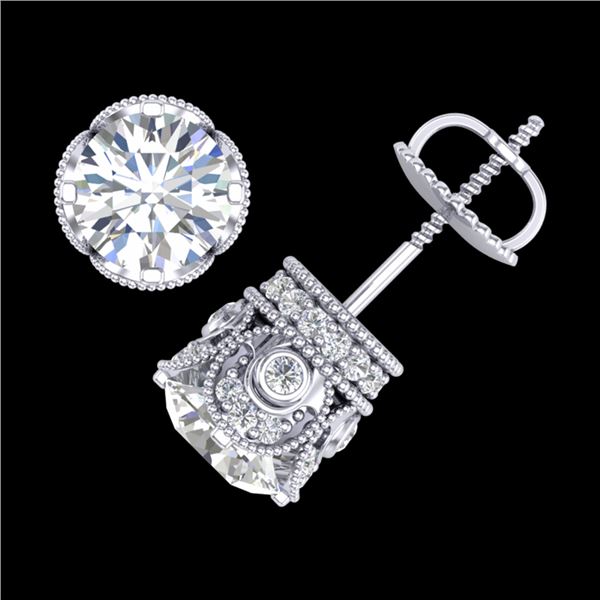 3 ctw VS/SI Diamond Solitaire Art Deco Stud Earrings 18k White Gold - REF-586H8R
