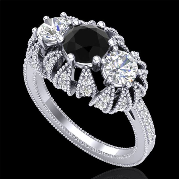 2.26 ctw Fancy Black Diamond Art Deco Micro Pave Ring 18k White Gold - REF-218X2A