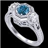 Image 1 : 1.05 ctw Intense Blue Diamond Art Deco 3 Stone Ring 18k White Gold - REF-161X8A