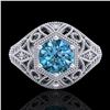 Image 2 : 1.07 ctw Fancy Intense Blue Diamond Art Deco Ring 18k White Gold - REF-218R2K