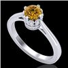 Image 1 : 0.81 ctw Intense Fancy Yellow Diamond Art Deco Ring 18k White Gold - REF-127H3R