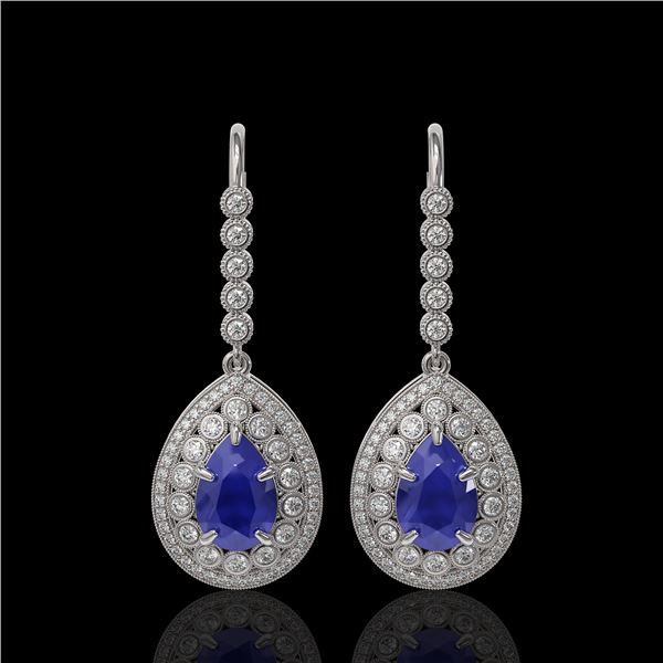 10.15 ctw Sapphire & Diamond Victorian Earrings 14K White Gold - REF-272A2N