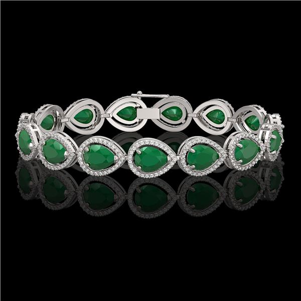 30.06 ctw Emerald & Diamond Micro Pave Halo Bracelet 10k White Gold - REF-393W3H