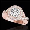 Image 1 : 2 ctw Certified Diamond Solitaire Halo Ring 10k Rose Gold - REF-259G3W