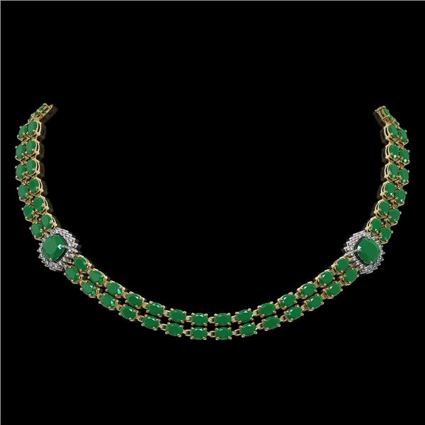 43.97 ctw Emerald & Diamond Necklace 14K Yellow Gold - REF-527M3G