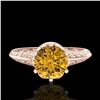 Image 2 : 1 ctw Intense Yellow Diamond Engagment Art Deco Ring 18k Rose Gold - REF-180X2A