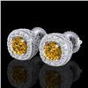 Image 1 : 1.69 ctw Intense Fancy Yellow Diamond Art Deco Earrings 18k White Gold - REF-254R5K