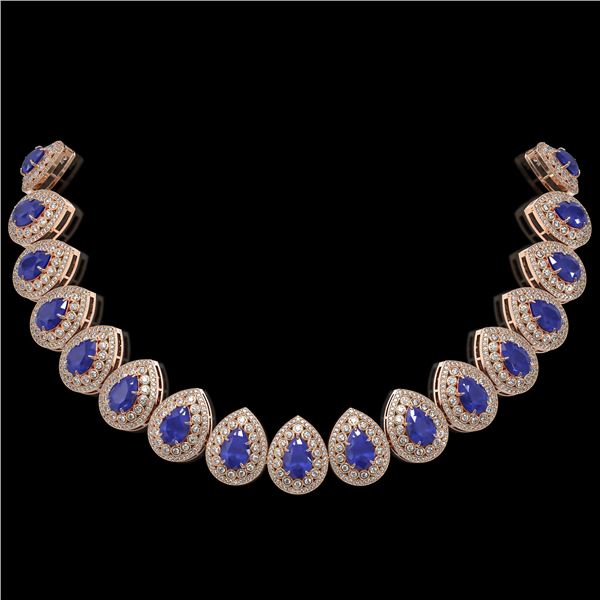 121.42 ctw Sapphire & Diamond Victorian Necklace 14K Rose Gold - REF-3331R5K