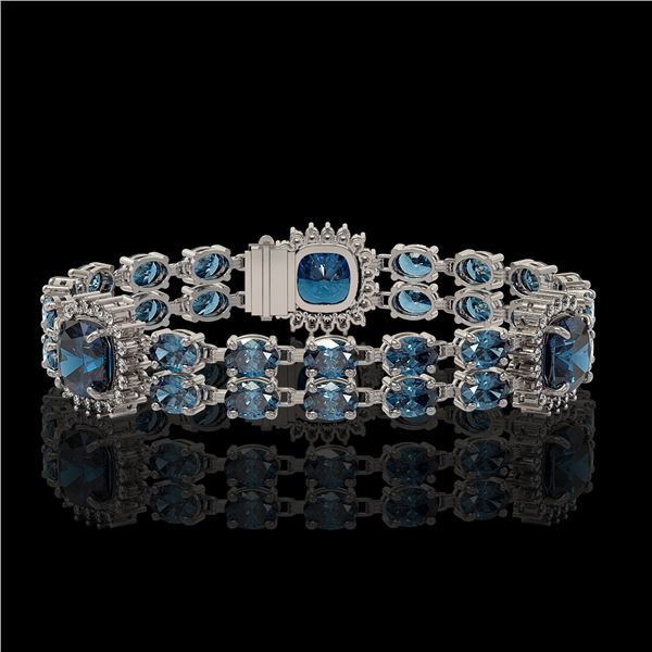 19.57 ctw London Topaz & Diamond Bracelet 14K White Gold - REF-250F8M