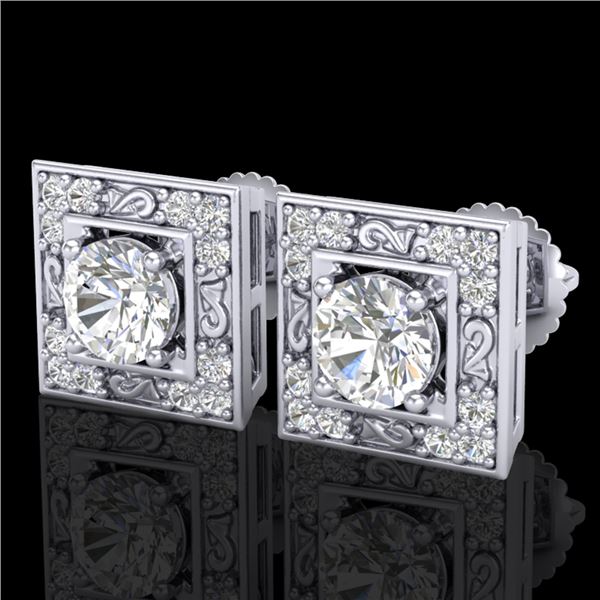 1.63 ctw VS/SI Diamond Solitaire Art Deco Stud Earrings 18k White Gold - REF-254N5F